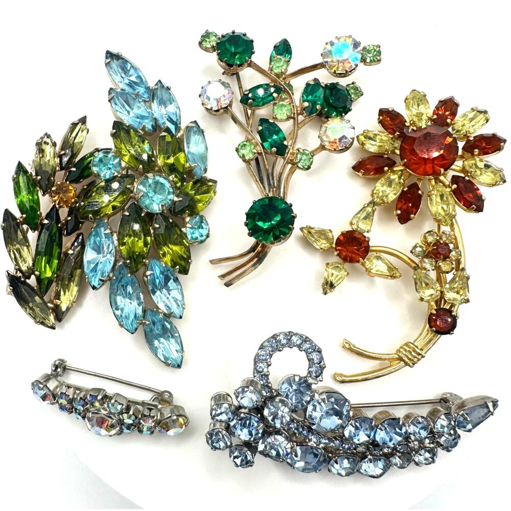 Bundle jewelry lot 6 vintage Juliana Austria multicolor rhinestones brooches